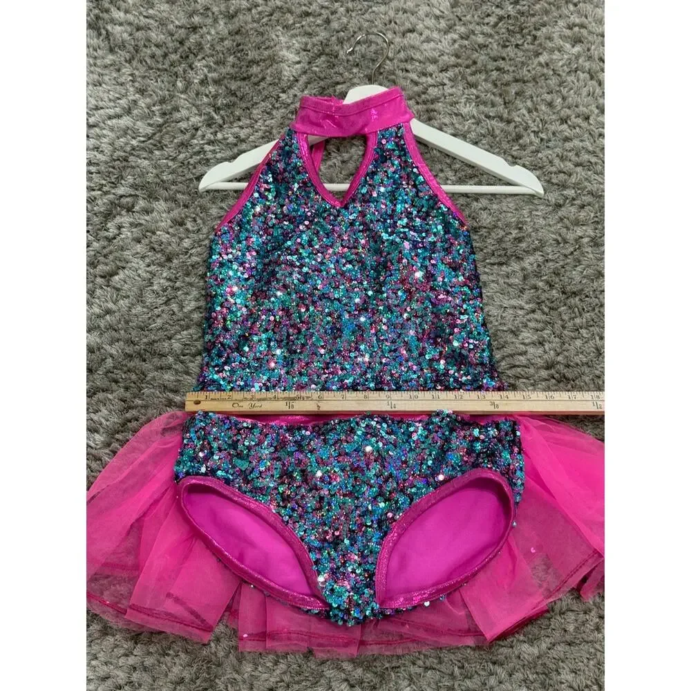 A Wish Come True Girls Size XL Sequin Dance Costume Leotard Tutu Skating